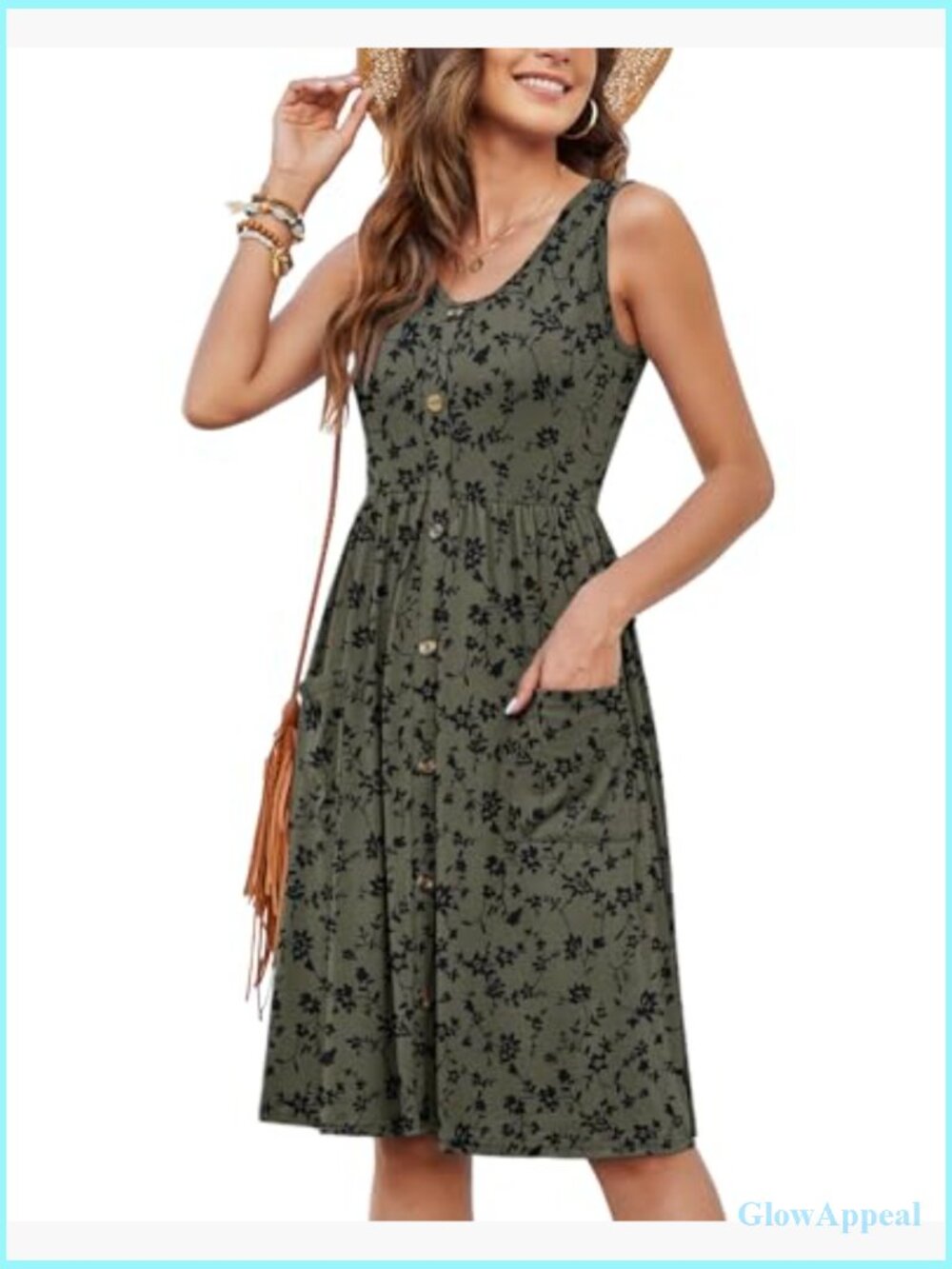 Sleeveless Swing Midi Dress with Pockets Casual Button Down - Picture 4 of 7